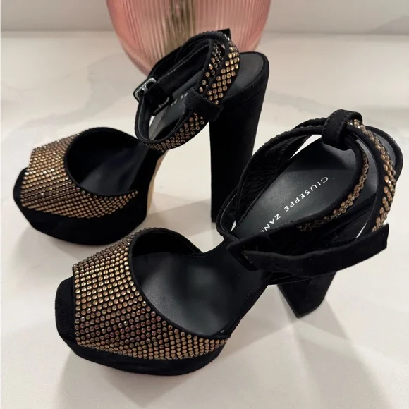 Giuseppe Zanotti Black Heels with Gold Studs